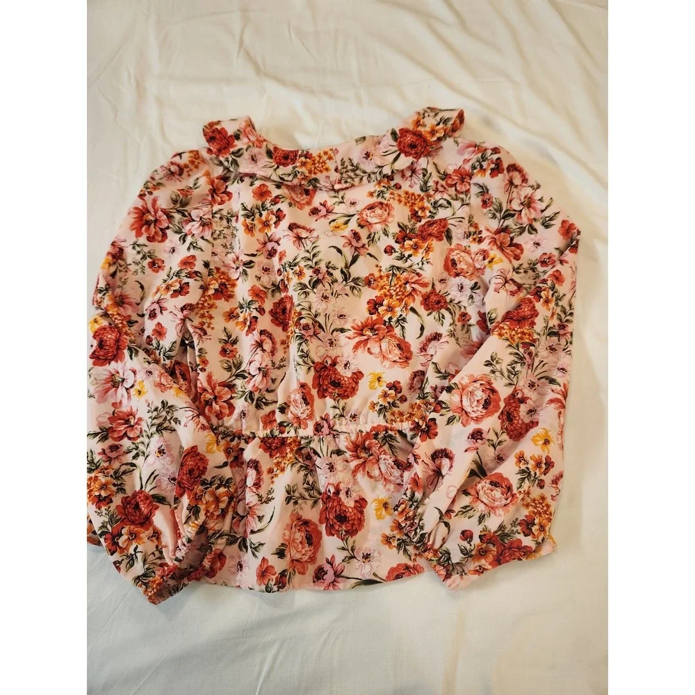 Old Navy Women Blush Floral Ruffle Babydoll  Blouse Size L Fairy Whimsical Flowy